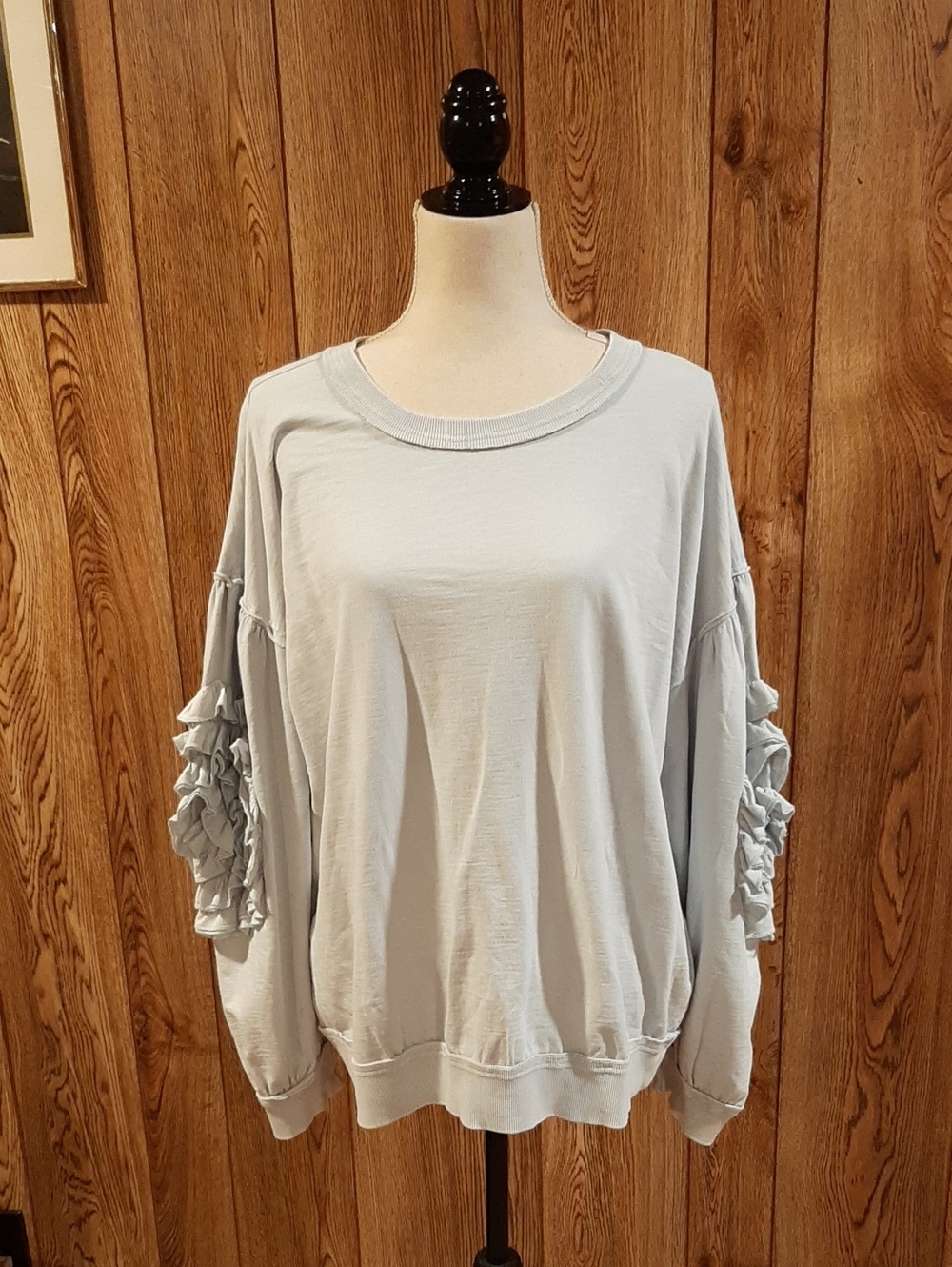 🥀NWT Easel Long-Sleeve Light Blue Washed Ruffle Top (L)🥀